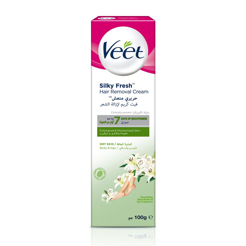 Silky Fresh Hair Removal Cream Dry Skin Body & Legs Shea Butter &Lily 100 G